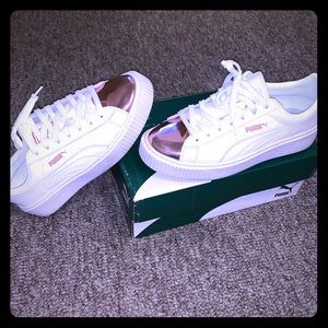 White and Pink Metallic Pumas 💕